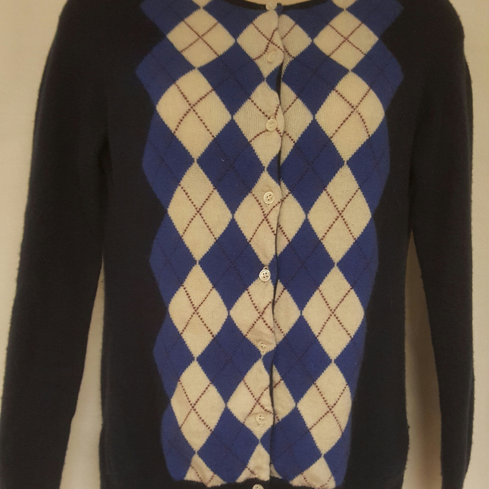 J Crew wool argyle Cardigan women size M